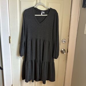 Cable & Gauge Charcoal V-Neck Dress